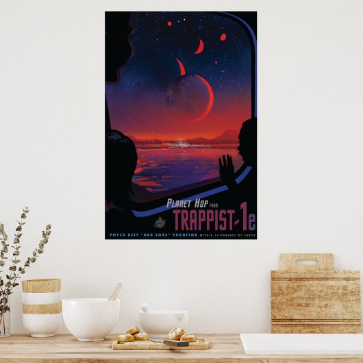 Retro Space Poster - Zuschauer beobachten Trappist (Küche)