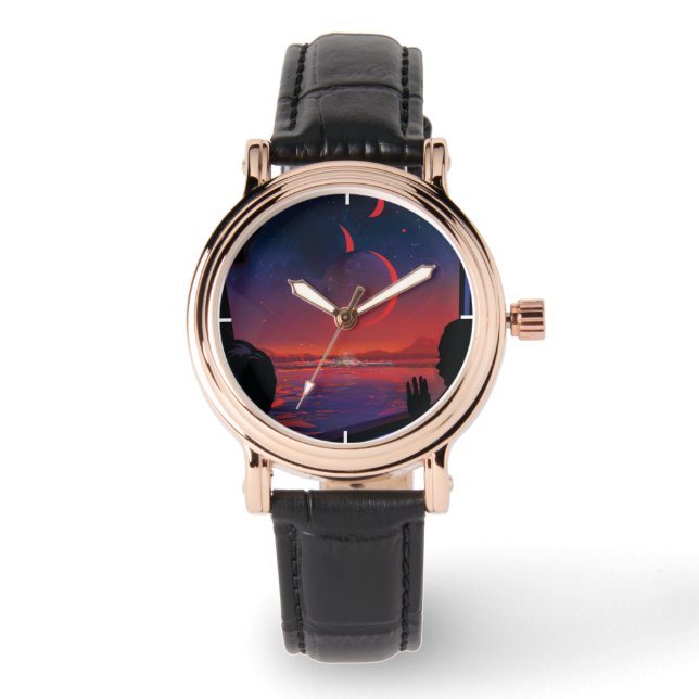 Retro Space Poster - Zuschauer beobachten Trappist Armbanduhr (Vorderseite)