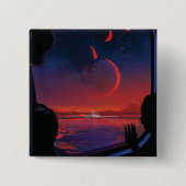 Retro Space Poster - Zuschauer beobachten Trappist Button (Vorderseite)