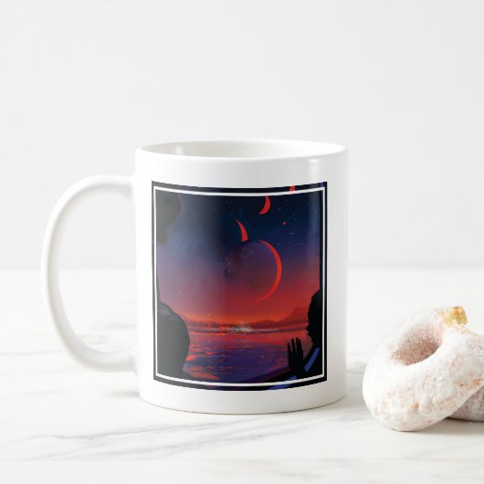 Retro Space Poster - Zuschauer beobachten Trappist Kaffeetasse (Mit Donut)