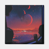 Retro Space Poster - Zuschauer beobachten Trappist Magnet (Vorne)