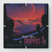 Retro Space Poster - Zuschauer beobachten Trappist Quadratische Wanduhr (Vorderseite)