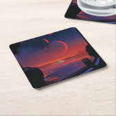 Retro Space Poster - Zuschauer beobachten Trappist Rechteckiger Pappuntersetzer (angewinkelt)