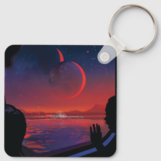 Retro Space Poster - Zuschauer beobachten Trappist Schlüsselanhänger (Rückseite)