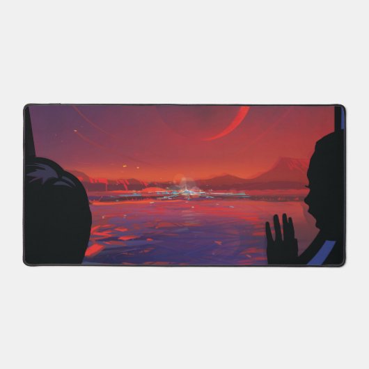 Retro Space Poster - Zuschauer beobachten Trappist Schreibtischunterlage (Vorderseite)