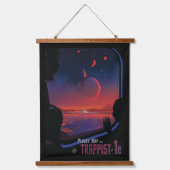 Retro Space Poster - Zuschauer beobachten Trappist Wandteppich Mit Holzrahmen (Vorderseite)