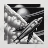 Retro Space Raketenkarte (Vorne/Hinten)