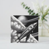 Retro Space Raketenkarte (Stehend Vorderseite)
