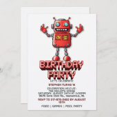 Retro Space Robot Birthday Party Invitations Einladung (Vorne/Hinten)