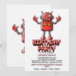 Retro Space Robot Birthday Party Invitations Einladung