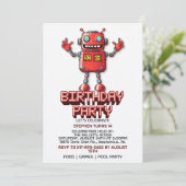 Retro Space Robot Geburtstagsparty Einladungen (Stehend Vorderseite)
