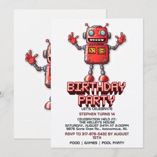Retro Space Robot Geburtstagsparty Einladungen (Vorne/Hinten)