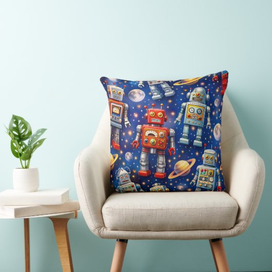 Retro space robots Galactic voyage decorative thro Kissen (Stuhl )