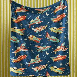 Retro Space Rocket Cars Blaues Niedliches Kindermu Sherpadecke