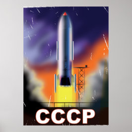 Retro Space Rocket Poster der sowjetischen Gewerks