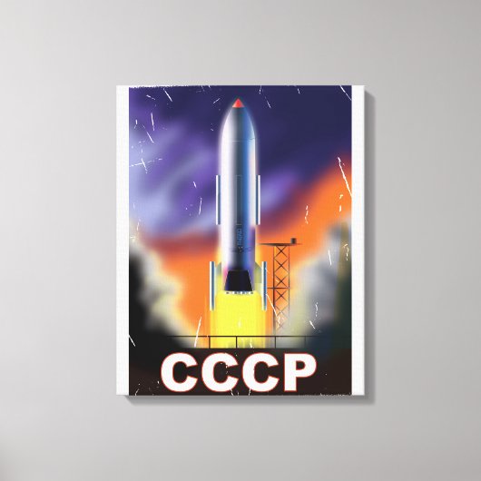 Retro Space Rocket Poster der sowjetischen Gewerks Leinwanddruck (Vorderseite)