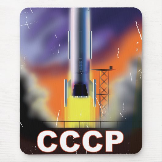 Retro Space Rocket Poster der sowjetischen Gewerks Mousepad (Vorne)