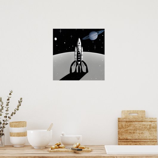 Retro Space Rocket & Saturn Poster (Küche)