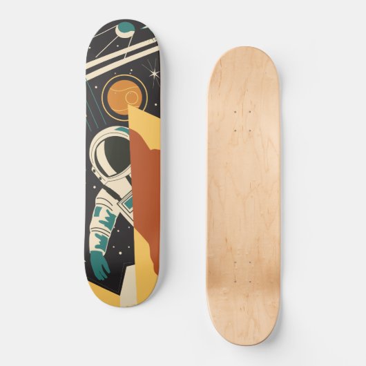 Retro Space Szene mit Astronautenskateboard Skateboard (Vorderseite)