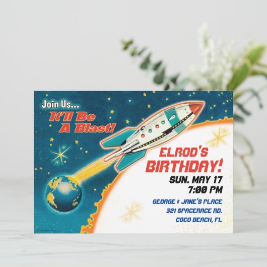 Retro Space Thema Einladungen (Stehend Vorderseite)