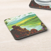 Retro Space Travel Poster-an-Earth Science Mission Getränkeuntersetzer (Linke Seite)