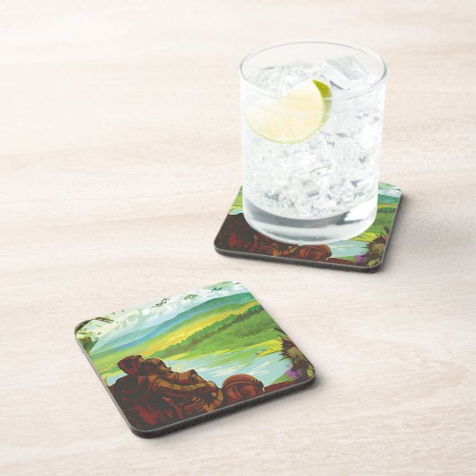 Retro Space Travel Poster-an-Earth Science Mission Getränkeuntersetzer (Rechte Seite)