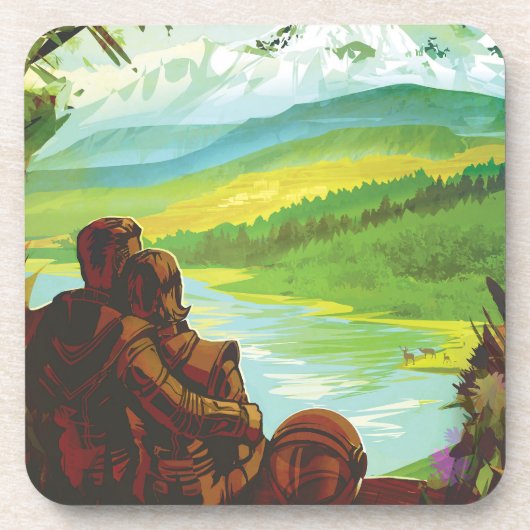 Retro Space Travel Poster-an-Earth Science Mission Getränkeuntersetzer (Vorderseite)