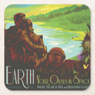 Retro Space Travel Poster-an-Earth Science Mission Rechteckiger Pappuntersetzer