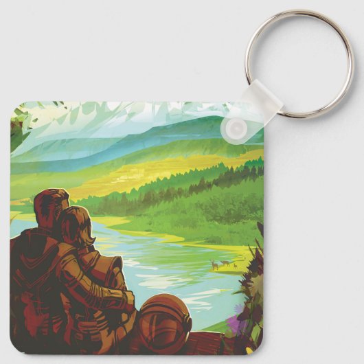 Retro Space Travel Poster-an-Earth Science Mission Schlüsselanhänger (Rückseite)