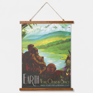 Retro Space Travel Poster-an-Earth Science Mission Wandteppich Mit Holzrahmen