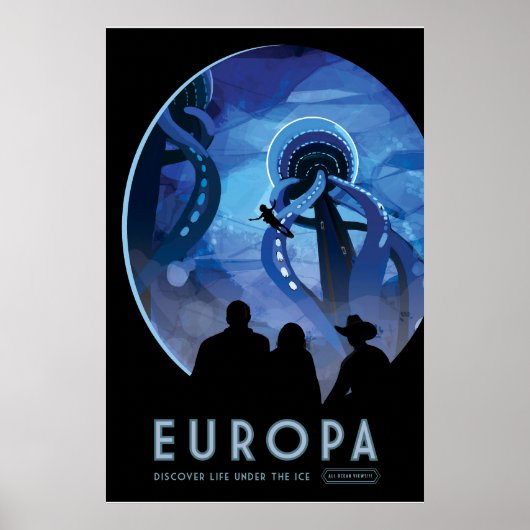 Retro Space Travel Poster - Jupiter's Moon Europa. (Vorne)