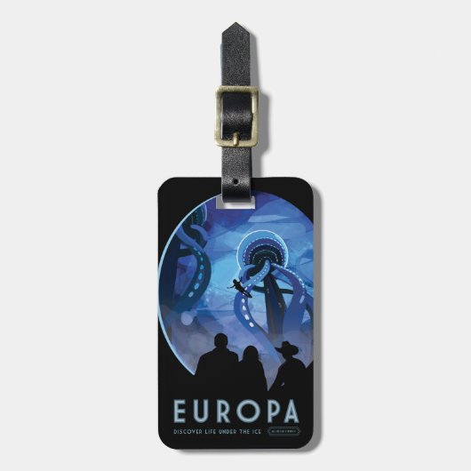 Retro Space Travel Poster - Jupiter's Moon Europa. Gepäckanhänger (Vorderseite vertikal)