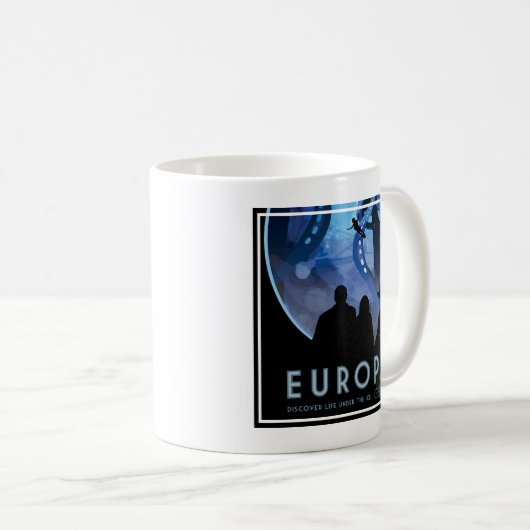 Retro Space Travel Poster - Jupiter's Moon Europa. Kaffeetasse (VorderseiteRechts)