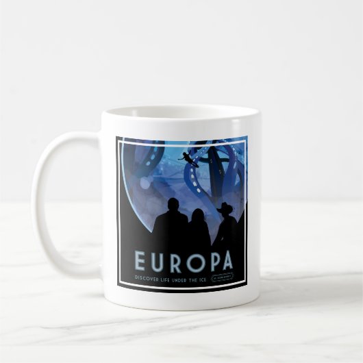 Retro Space Travel Poster - Jupiter's Moon Europa. Kaffeetasse (Links)