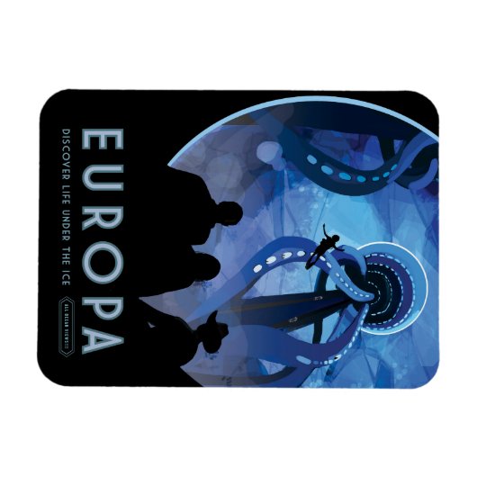 Retro Space Travel Poster - Jupiter's Moon Europa. Magnet (Horizontal)