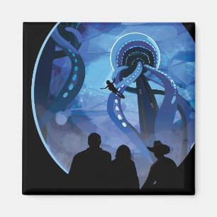 Retro Space Travel Poster - Jupiter's Moon Europa. Magnet