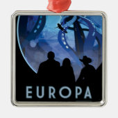 Retro Space Travel Poster - Jupiter's Moon Europa. Ornament Aus Metall (Vorne)