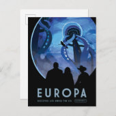 Retro Space Travel Poster - Jupiter's Moon Europa. Postkarte (Vorne/Hinten)