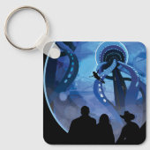 Retro Space Travel Poster - Jupiter's Moon Europa. Schlüsselanhänger (Vorderseite)