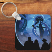 Retro Space Travel Poster - Jupiter's Moon Europa. Schlüsselanhänger (Vorderseite)