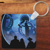 Retro Space Travel Poster - Jupiter's Moon Europa. Schlüsselanhänger (Rückseite)