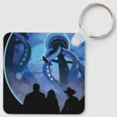 Retro Space Travel Poster - Jupiter's Moon Europa. Schlüsselanhänger (Rückseite)