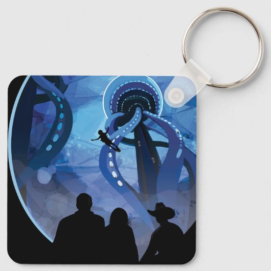 Retro Space Travel Poster - Jupiter's Moon Europa. Schlüsselanhänger (Rückseite)