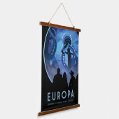Retro Space Travel Poster - Jupiter's Moon Europa. Wandteppich Mit Holzrahmen (Gewinkelt)