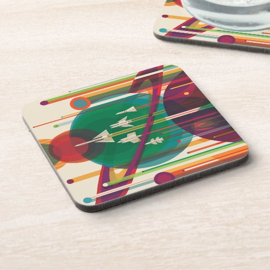 Retro Space Travel Poster - Solar System Grand Tou Getränkeuntersetzer (Linke Seite)