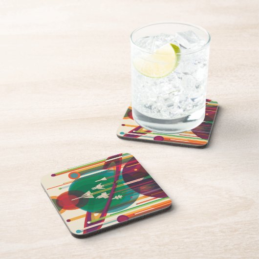 Retro Space Travel Poster - Solar System Grand Tou Getränkeuntersetzer (Rechte Seite)