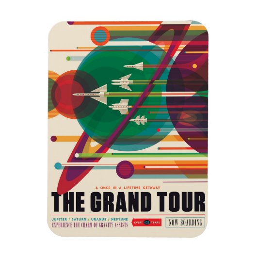 Retro Space Travel Poster - Solar System Grand Tou Magnet (Vertikal)
