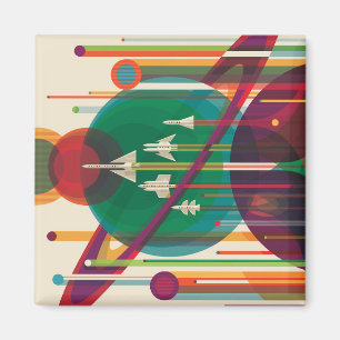 Retro Space Travel Poster - Solar System Grand Tou Magnet