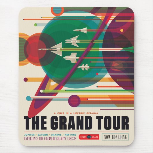 Retro Space Travel Poster - Solar System Grand Tou Mousepad (Vorne)