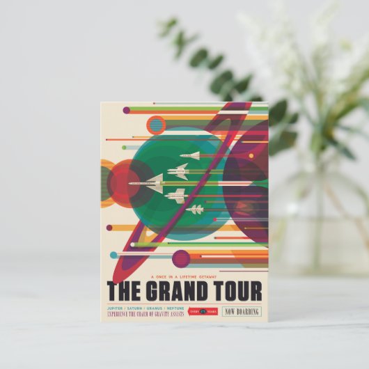Retro Space Travel Poster - Solar System Grand Tou Postkarte (Stehend Vorderseite)